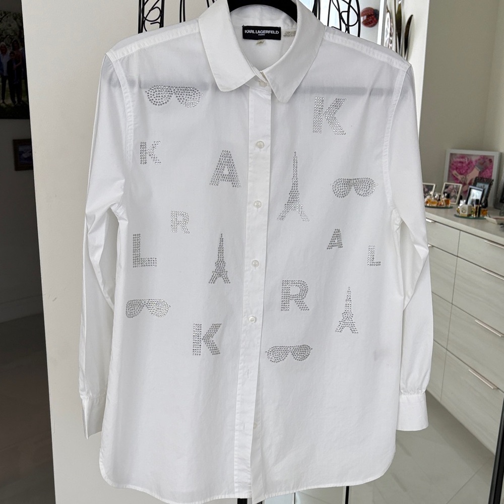 Karl Lagerfeld White Shirt with Rhinestone Accents